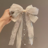 韩国小众ins超仙蝴蝶结飘带发夹高级感琉璃珠后脑勺发卡气质发饰