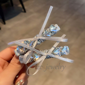 韩国东大门镭射银色闪钻蝴蝶结边夹女甜美森系个性 侧边一字夹发卡