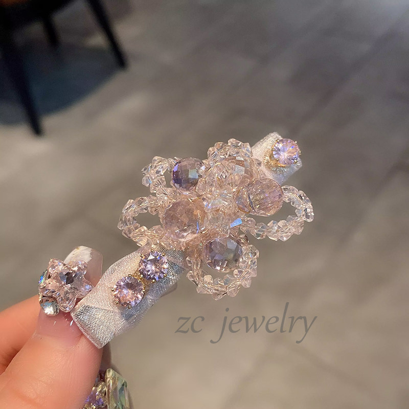 轻奢水晶花朵发夹女高级感精致重工侧边夹刘海夹小众一字夹发饰图片
