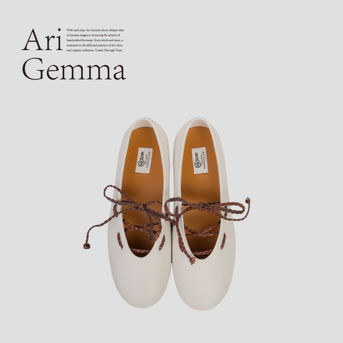 Ari Gemma｜藤蔓·复古荔枝纹真皮系带浅口平底百搭玛丽珍单鞋