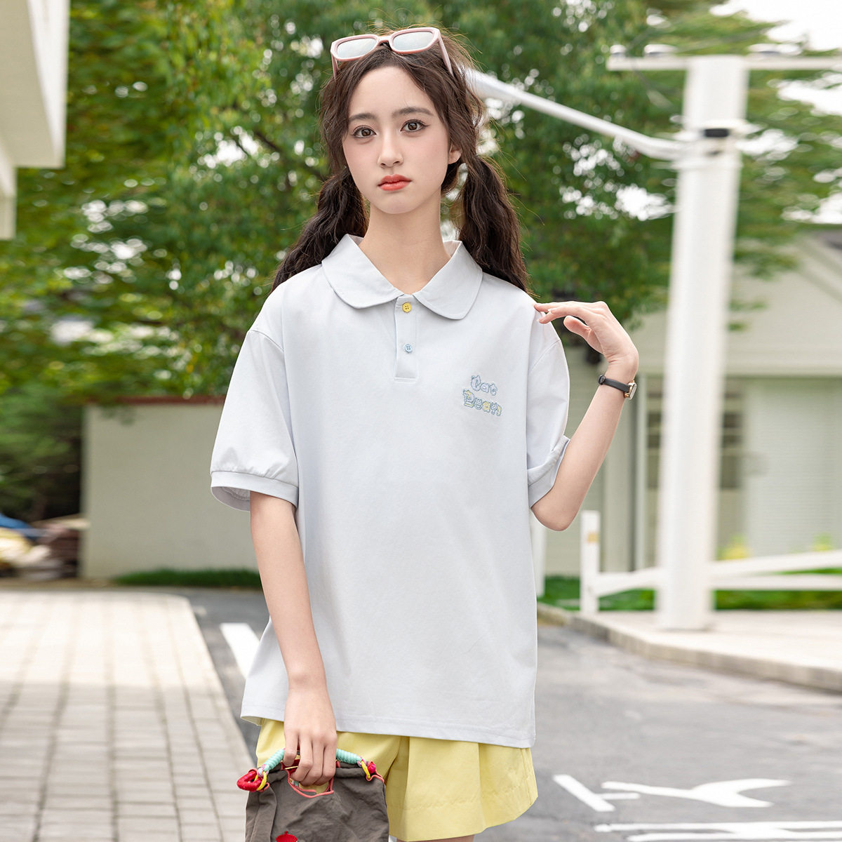 儿童短袖T恤女童POLO衫中大童夏季学院风初中生短袖青少年宽松夏
