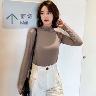 t恤 莫代尔面膜打底衫 秋冬款 裸感半高领修身 纯色内搭显瘦上衣长袖