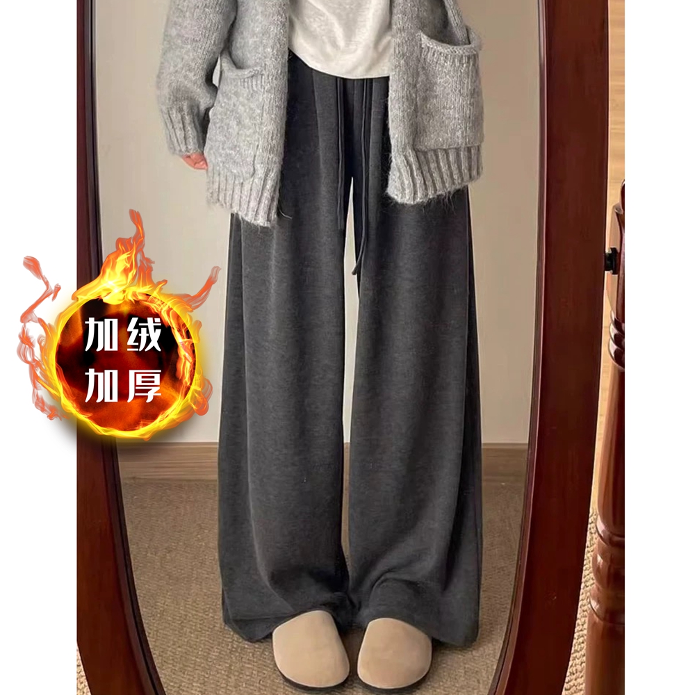 【有口袋】加绒加厚垂感休闲裤女秋冬阔腿裤长裤直筒拖地裤糯米裤