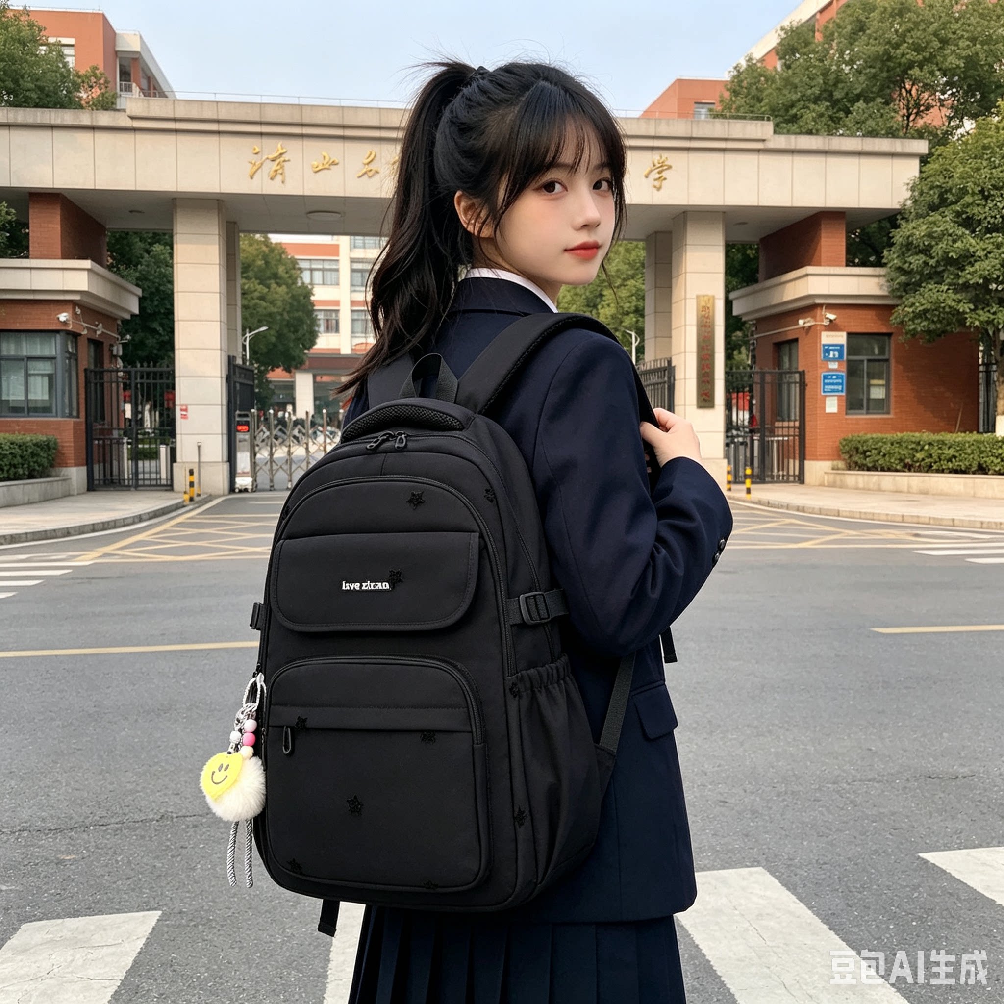跨境新款纯色百搭书包女大学生简约旅行双肩包大容量轻便休闲背包