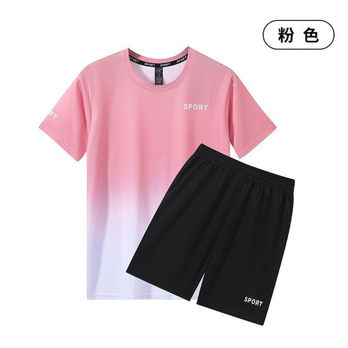 运动冰丝T恤男女速干短袖跑步套装夏季球衣健身衣服篮球羽毛球服