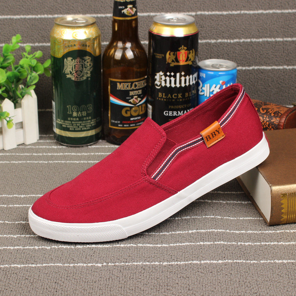 一步赢帆布鞋男低帮一脚蹬学生男板鞋潮鞋布鞋男休闲鞋套脚单鞋子