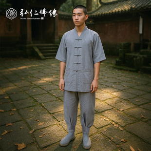 夏季僧服纯棉短褂薄款七分袖套装和尚尼姑棉麻居士服出家师父僧衣