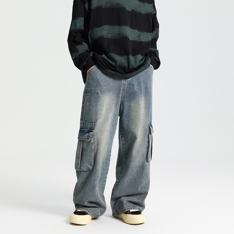 怕生的鹿 废土风vintage工装直筒牛仔裤复古做旧水洗阔腿拖地长裤,男装,牛仔裤,淘宝优惠券,粉丝福利购,淘宝优惠卷