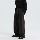 男宽松小众垂感休闲呢子长裤 春秋复古加厚阔腿毛呢西裤 鹿 怕生