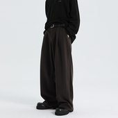 怕生 男宽松小众垂感休闲呢子长裤 鹿 春秋复古加厚阔腿毛呢西裤