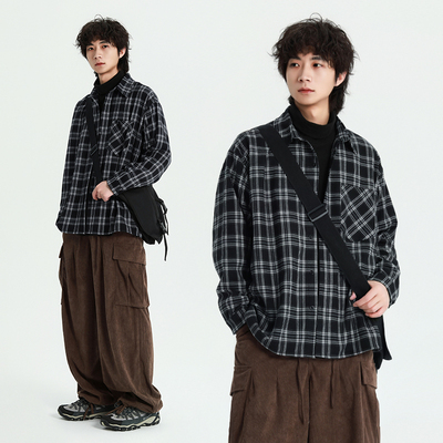 日系通勤vintage复古格子衬衫