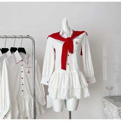 iNSLiiSA 早秋撞色衬衫长袖连衣短裙学院风2025新款韩系小众裙子