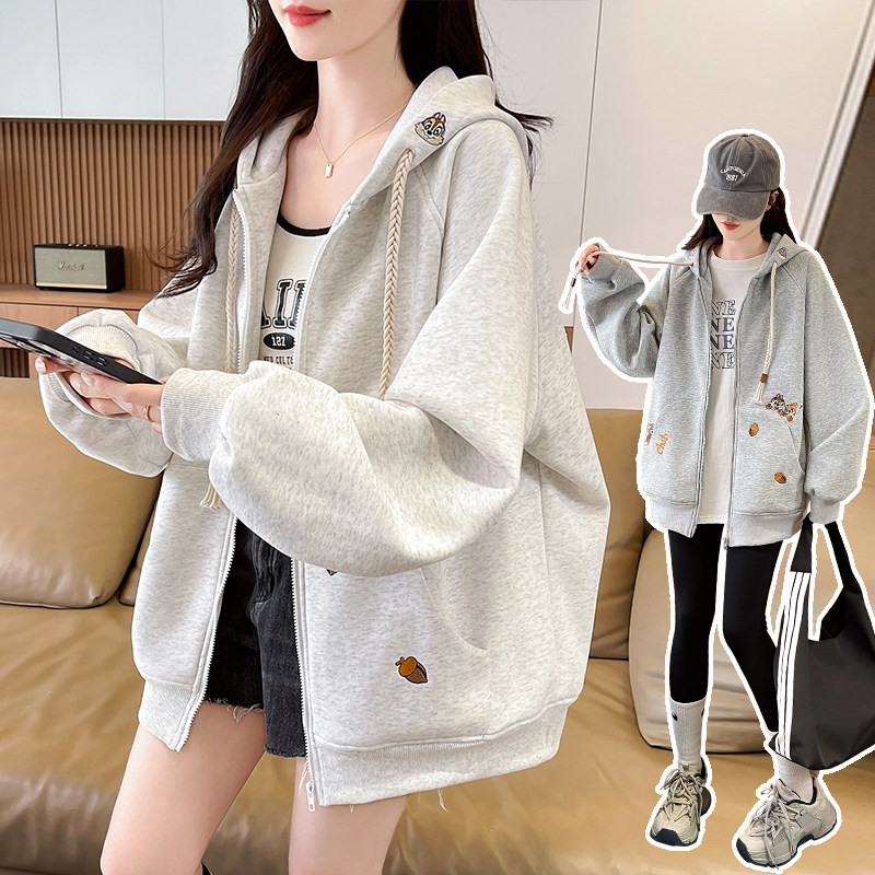 学院风连帽卫衣女2026新款宽松刺绣初高中学生开衫外套慵懒风百搭