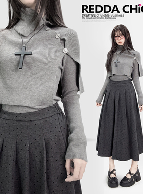 暗黑秋冬季斗篷披肩针织衫上衣两件套不规则灰色系古早亚比上衣女