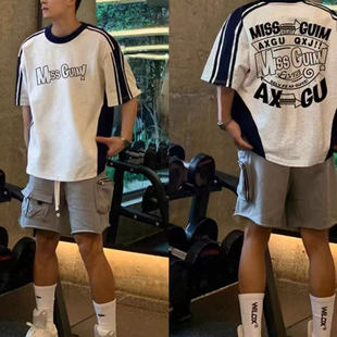 美式小众高街潮牌印花圆领灰白色半袖上衣男夏季纯棉重磅短袖T恤