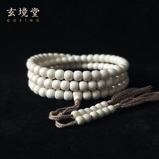 海南白玉菩提（非菩提根）老型桶珠108颗三通棉绳原生态佛珠手链