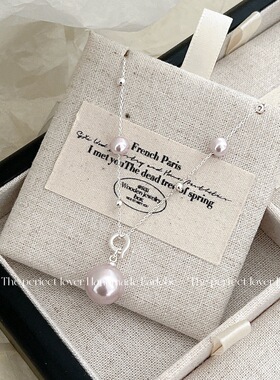 曼塔玫瑰色珍珠吊坠项链时尚新款设计高级感轻奢气质颈链锁骨