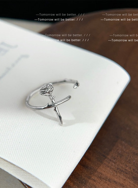 小众设计感立体玫瑰花戒指女ins潮甜酷风食指戒温柔优雅气质指环