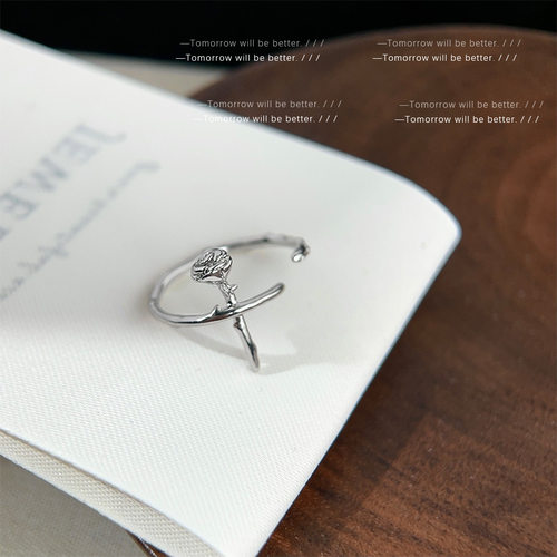 小众设计感立体玫瑰花戒指女ins潮甜酷风食指戒温柔优雅气质指环