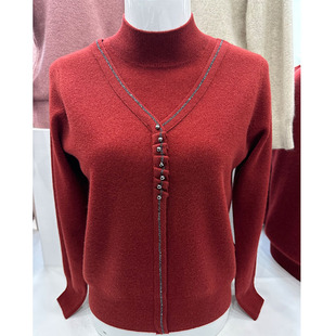 毛衣妈妈羊毛衫高贵洋气冬季半高领针织衫打底上衣依卡璐羊绒衫女