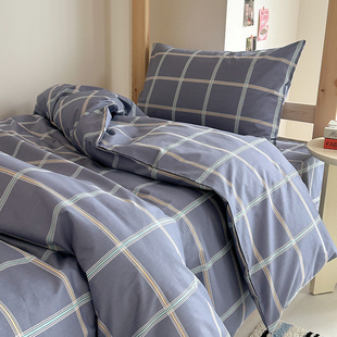 开学季 全棉印花三件套简约格子单人学生宿舍上下铺纯棉三件套床品