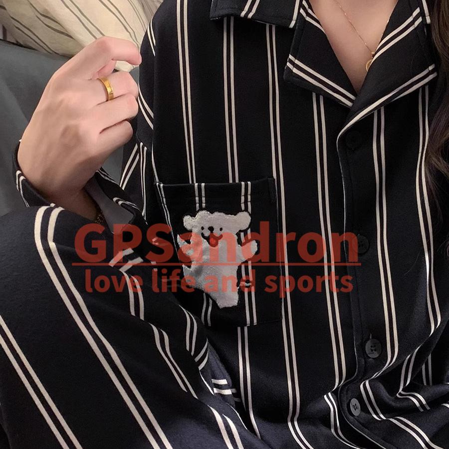 日本gp条纹情侣德绒睡衣男女款
