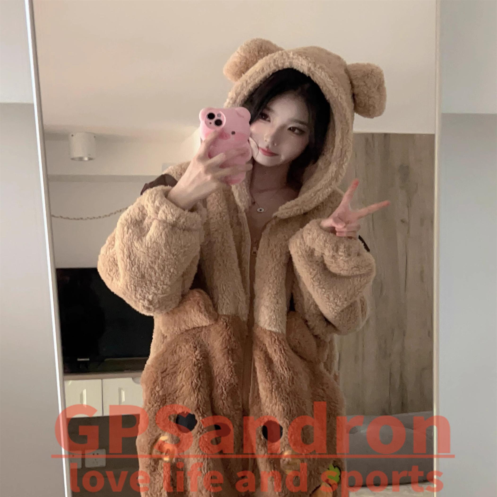 日本gp小熊珊瑚绒睡衣女连体睡袍