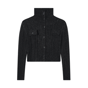 IAMCPLUS 黑灰色粗织翻领软糯毛衣外套 2025AW