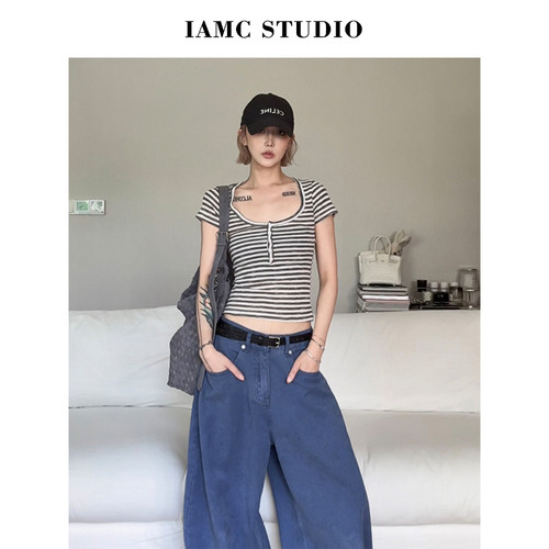 IAMCPLUS 2026SS 条纹扣子t