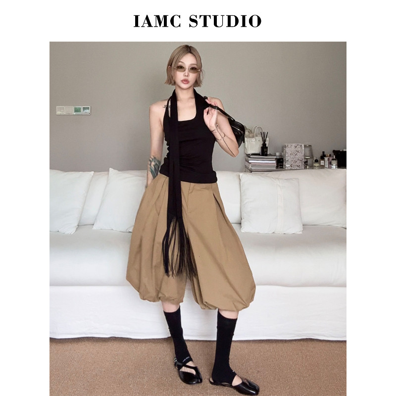 IAMCPLUS 2026SS 卡其灯笼裤脚七分裤