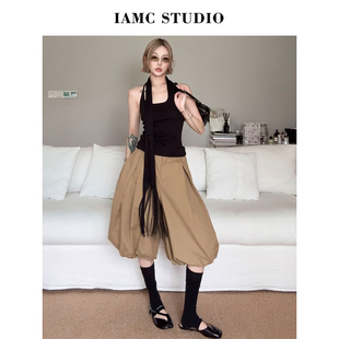 IAMCPLUS 2026SS 卡其灯笼裤脚七分裤