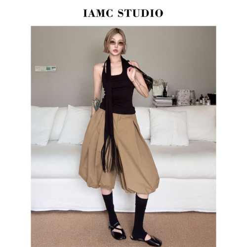 IAMCPLUS 2026SS 卡其灯笼裤脚七分裤
