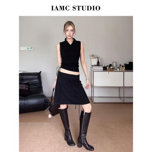 IAMCPLUS 2026SS 显瘦针织背心+系带针织中裙套装