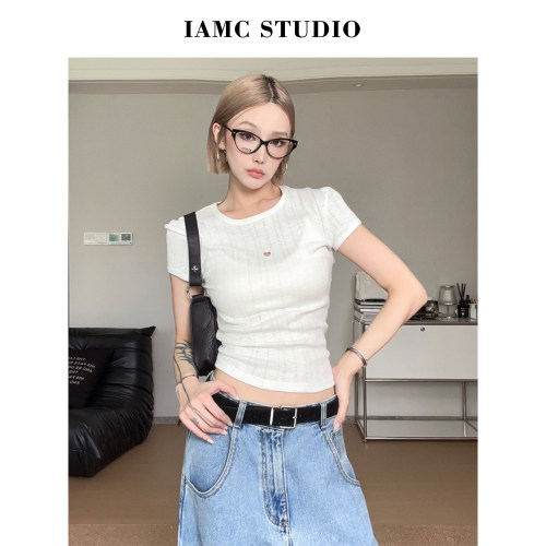 IAMCPLUS 2026SS 韩版镂空心形纯棉短袖T恤女百搭休闲上衣
