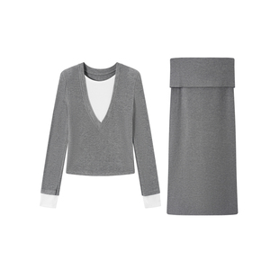 2025AW 显瘦纯色两件套装 V领修身 秋季 针织连衣裙女装 IAMCPLUS