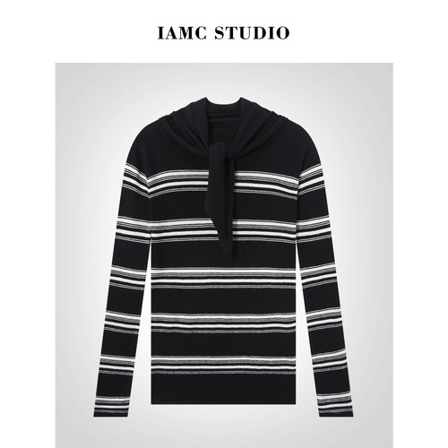 IAMCPLUS 2025AW 条纹针织上衣(带披肩)