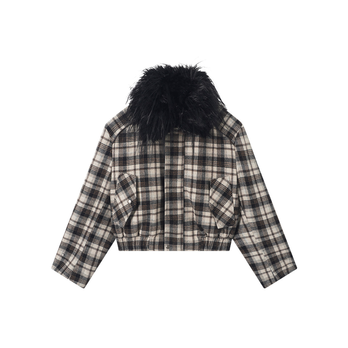 IAMCPLUS 2025AW 黑色毛领羊毛呢格子羽绒