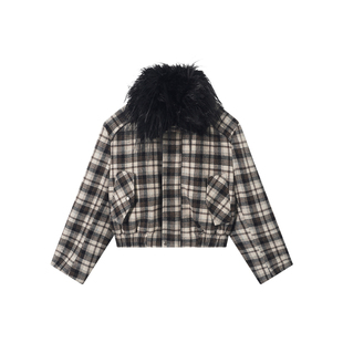 IAMCPLUS 黑色毛领羊毛呢格子羽绒 2025AW
