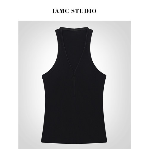 IAMCPLUS 2026SS 黑色V领修身针织背心