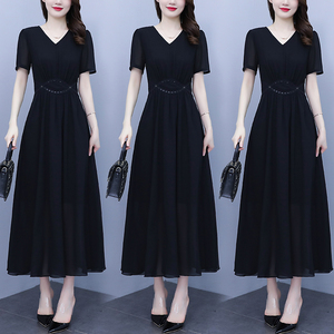 RM19379#法式通勤显瘦雪纺连衣裙夏2023新款遮肉显瘦赫本风高级感气质长裙