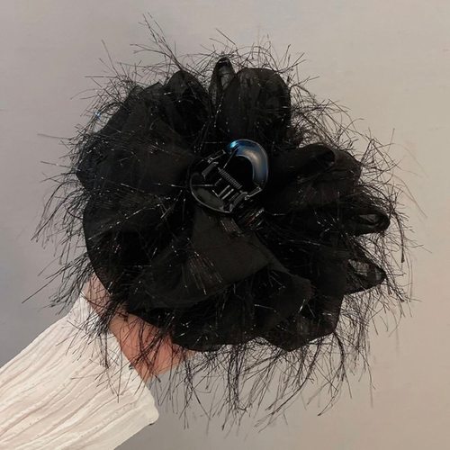 抖音网红热款鸵鸟羽毛抓夹气质超仙盘发鲨鱼夹女后脑勺盘发夹头饰