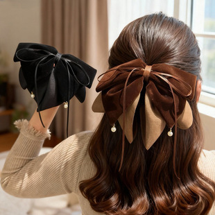 高级感蝴蝶结飘带马尾夹秋冬新款精致丝绒抓夹后脑勺半扎发夹头饰