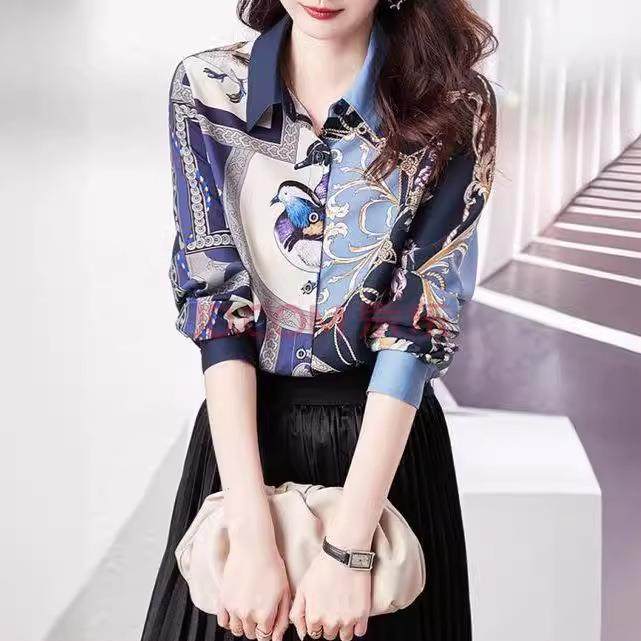 欧美跨境外贸印花衬衫衬衣女夏新款东南亚春秋通勤中长款开衫上衣