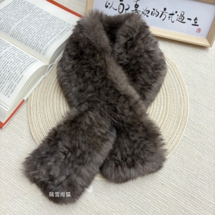 真皮草时尚兔毛编织围巾男女士交叉皮草围脖秋冬双面百搭加厚保暖