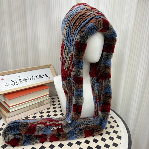 獭兔毛围巾帽子一体女冬韩版