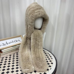 真皮草獭兔毛皮草帽子围巾一体风雪帽围巾保暖护耳防风秋冬女款