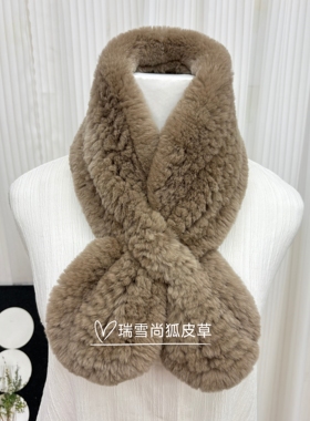 真皮草獭兔毛双面加厚编织皮草围巾围脖秋冬新款百搭轻奢围巾围脖