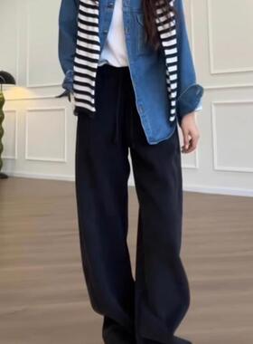 2026春胖mm大码黑色运动香蕉裤女梨型显瘦弯刀卫裤休闲阔腿镰刀裤