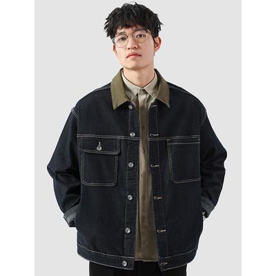 高级感拼色复古水洗牛仔外套男