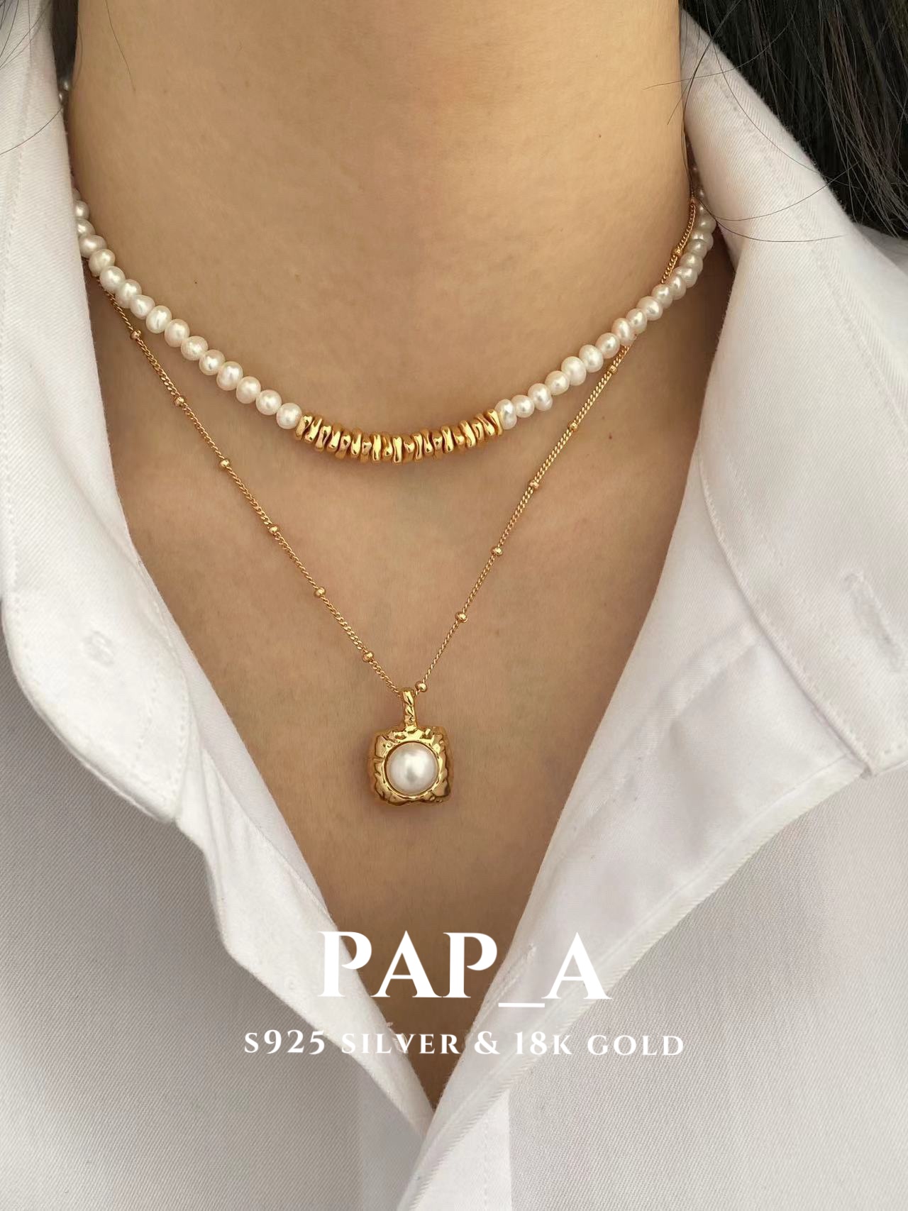 PAPA·碎银子珍.珠项链|锁骨链|异形天然淡水珍.珠|链长35+5cm